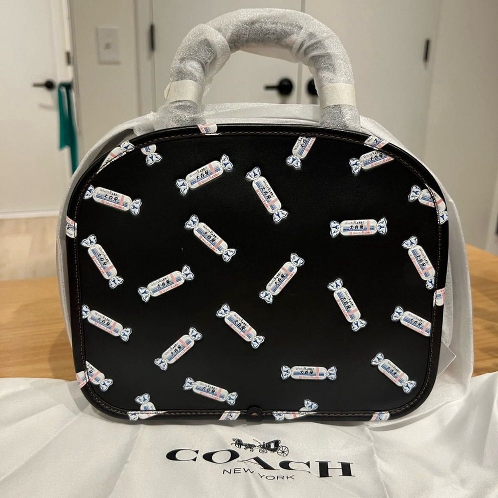 COACH White Rabbit Tophandle Lunchbox Bag Black NWT RARE Easter Day - Picture 2 of 10